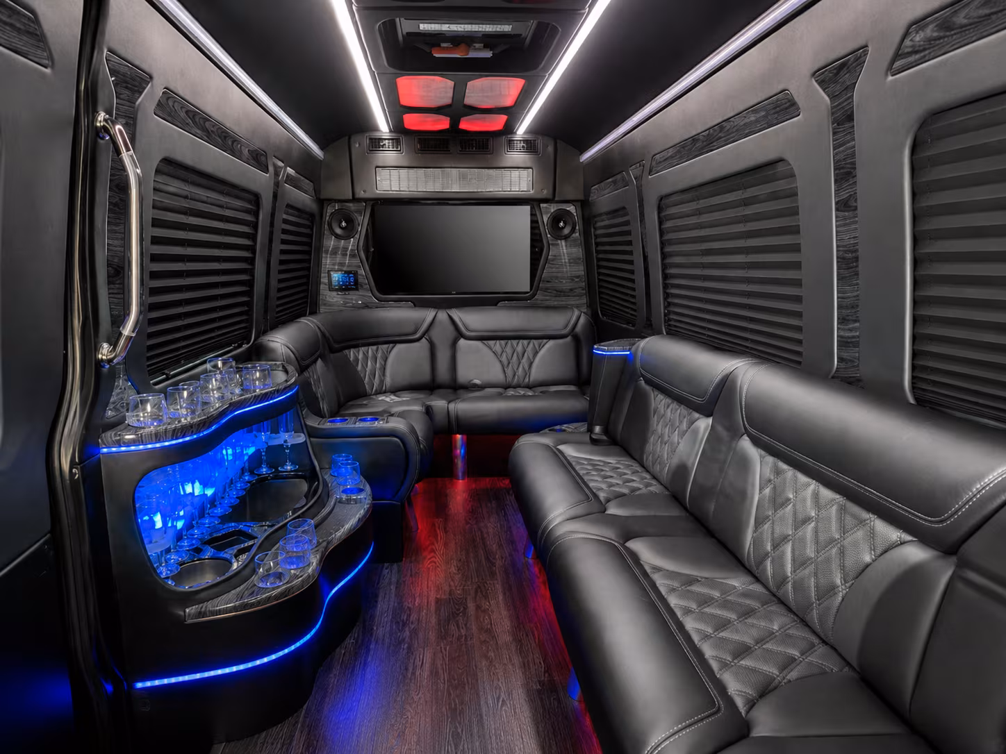 warren 18 passenger party bus interior